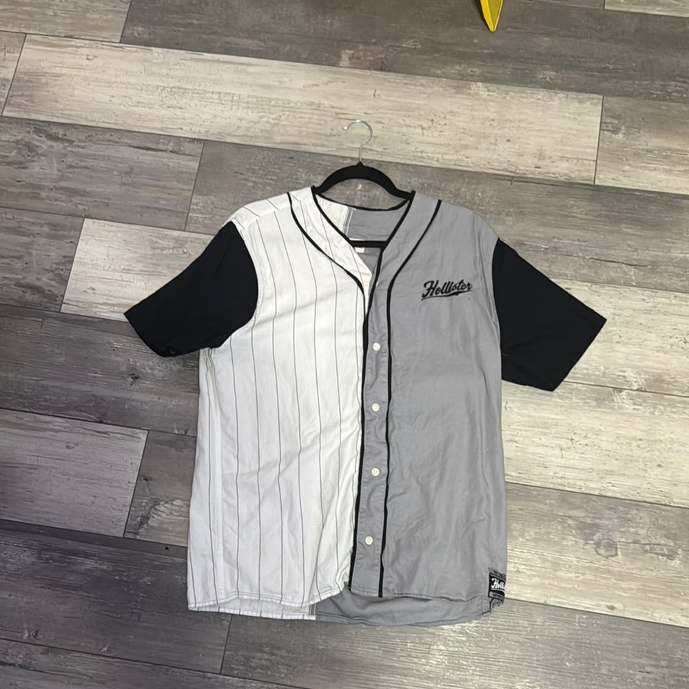 Hollister Black and Gray Jersey Shirt with Asymmetrical Design